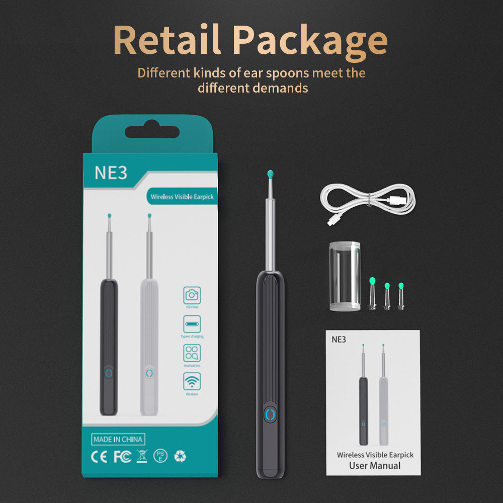 NE3 Wireless Ear Cleaner Otoscope,Ear Wax Removal Tool With Camera LED Light,Ear Cleaning Kit For I-phone
