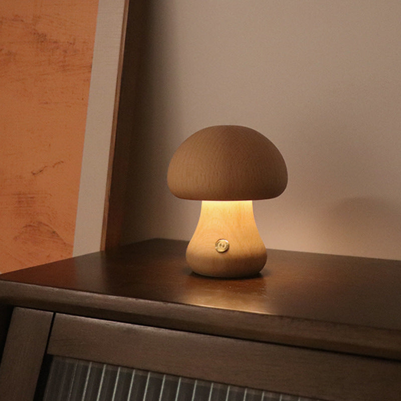 Wooden Mushroom Touch Night Light