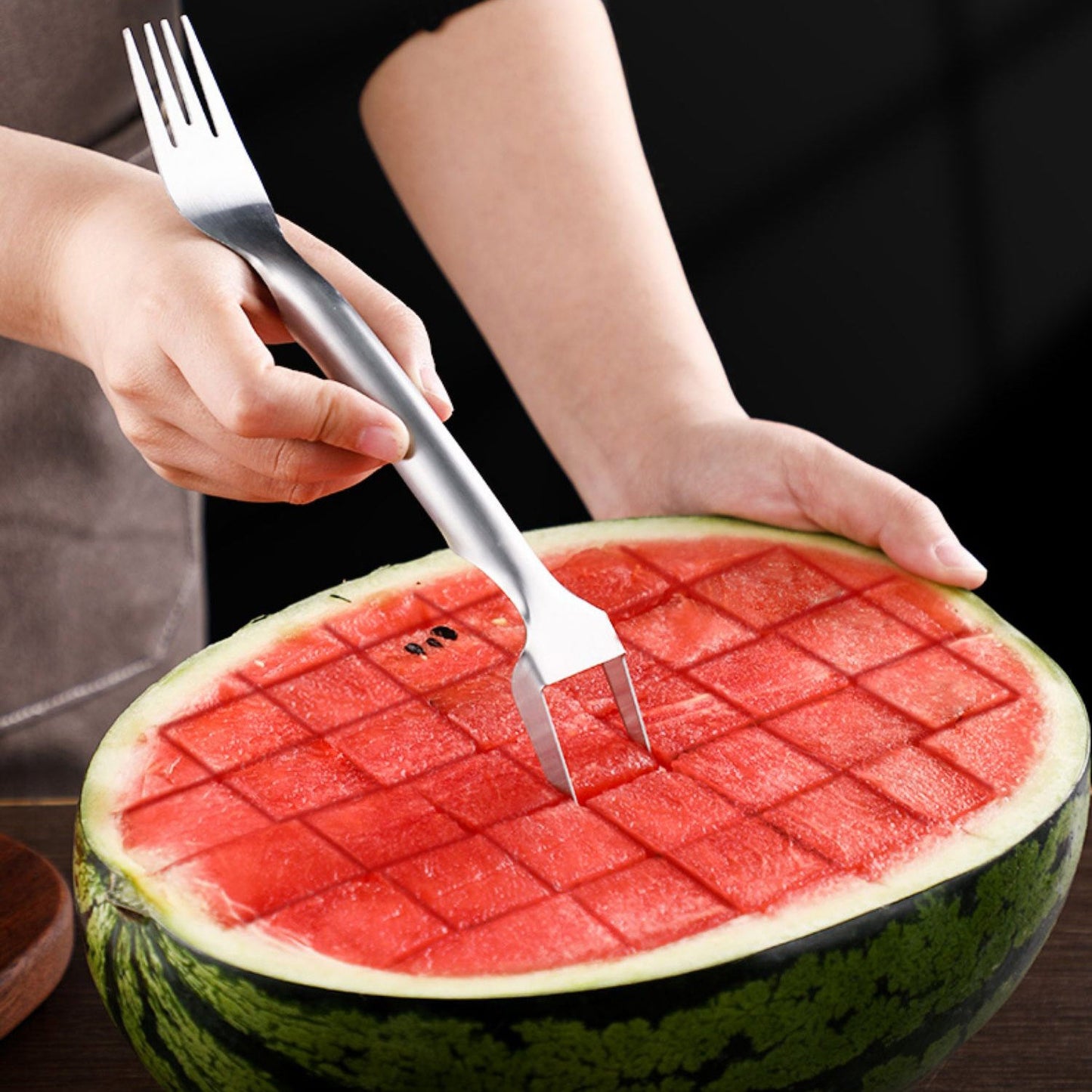 2 In 1 Watermelon Fork Slicer, Multi Purpose Stainless Steel Watermelon Slicer, Cutter Kitchen Fruit