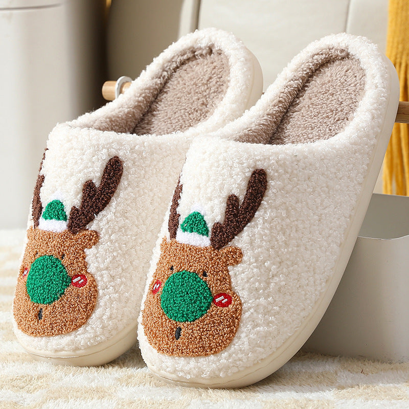 Cozy Plush Elk Slippers,Non Slip Winter House Shoes