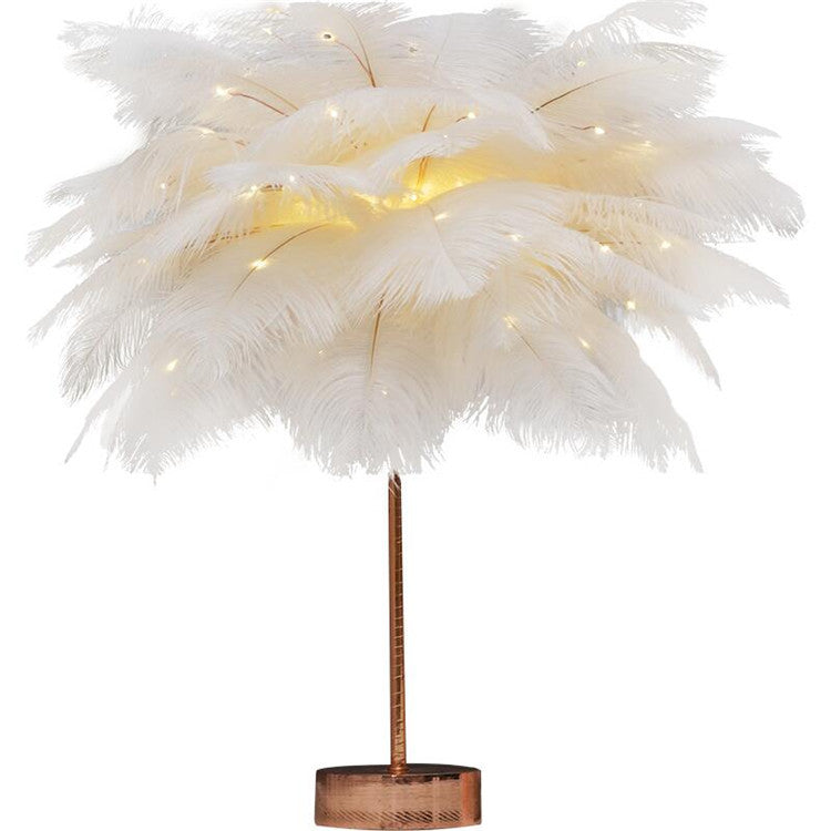 Feather Lamp,Fluffy Desk Lamp,USB/Battery Bedside Night Light,Decorative
