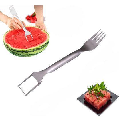 2 In 1 Watermelon Fork Slicer, Multi Purpose Stainless Steel Watermelon Slicer, Cutter Kitchen Fruit