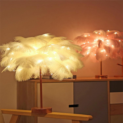 Feather Lamp,Fluffy Desk Lamp,USB/Battery Bedside Night Light,Decorative