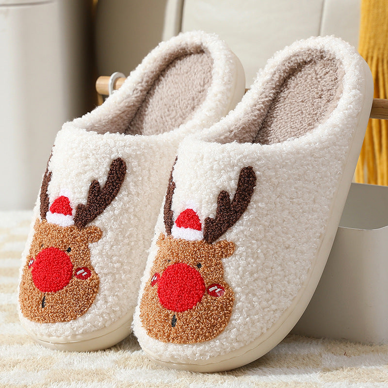 Cozy Plush Elk Slippers,Non Slip Winter House Shoes