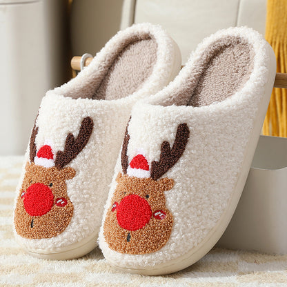 Cozy Plush Elk Slippers,Non Slip Winter House Shoes