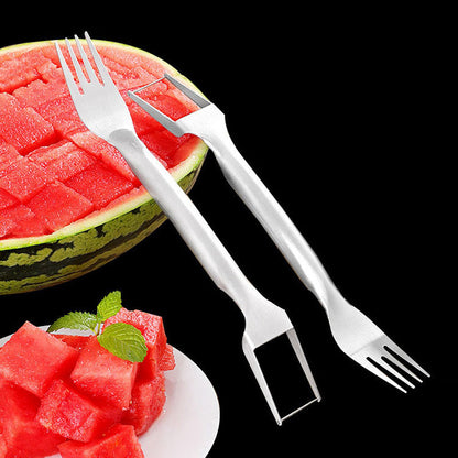 2 In 1 Watermelon Fork Slicer, Multi Purpose Stainless Steel Watermelon Slicer, Cutter Kitchen Fruit