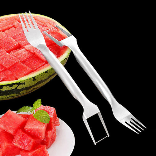 2 In 1 Watermelon Fork Slicer, Multi Purpose Stainless Steel Watermelon Slicer, Cutter Kitchen Fruit