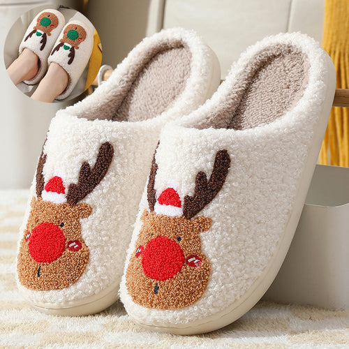 Cozy Plush Elk Slippers,Non Slip Winter House Shoes