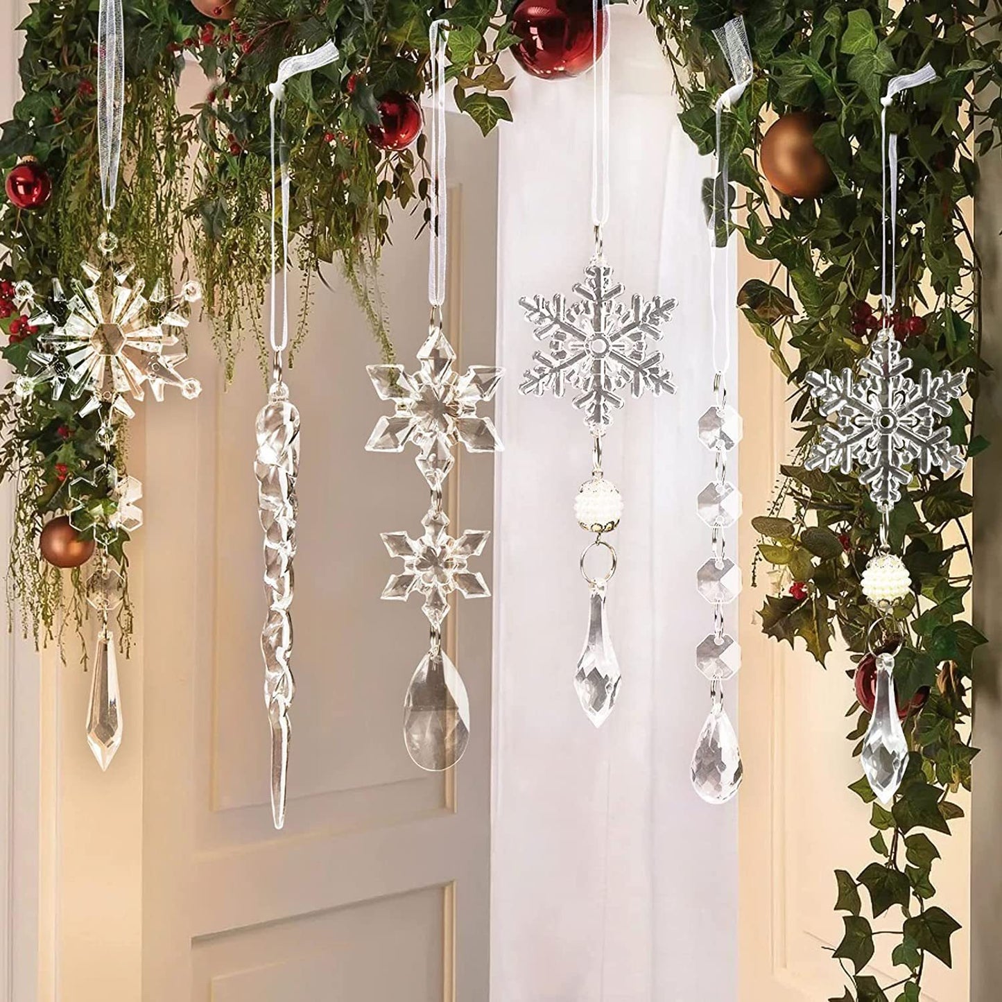 10pcs Acrylic Icicle Ornaments,Christmas Tree Hanging Pendants Set