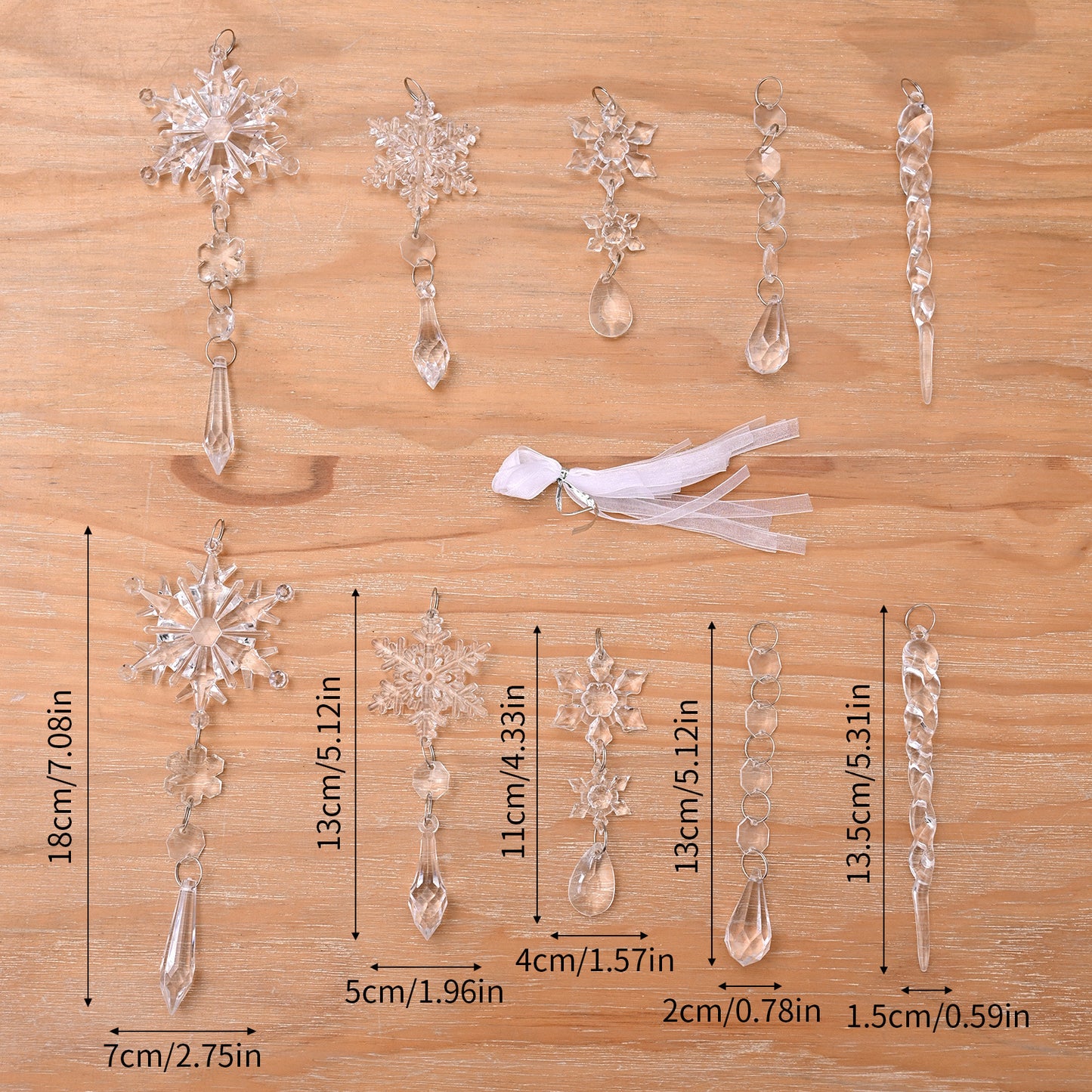 10pcs Acrylic Icicle Ornaments,Christmas Tree Hanging Pendants Set