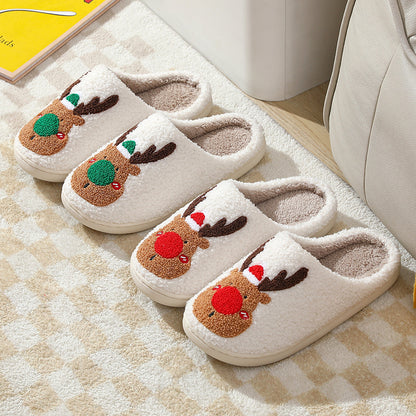 Cozy Plush Elk Slippers,Non Slip Winter House Shoes