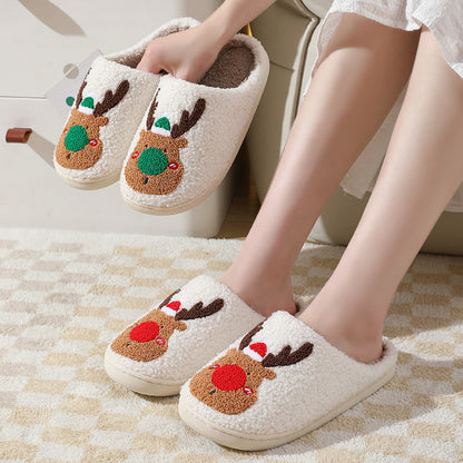 Cozy Plush Elk Slippers,Non Slip Winter House Shoes