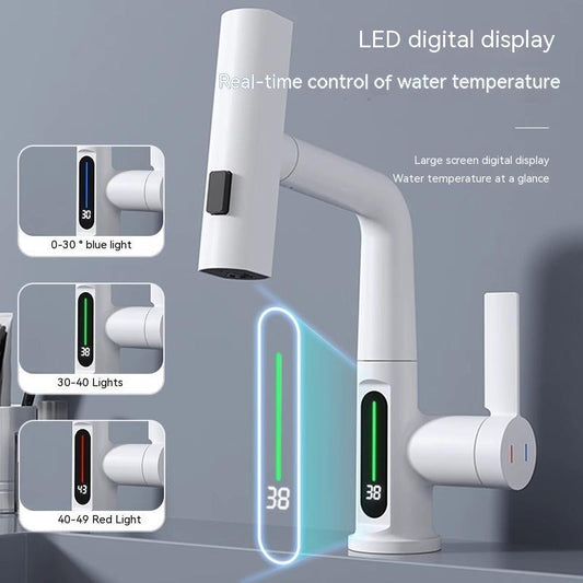 Intelligent Digital Display Faucet, Pull out Basin Faucet, Temperature Digital Display Rotation, Ultimate Upgrade For Kitchen And Bathroom