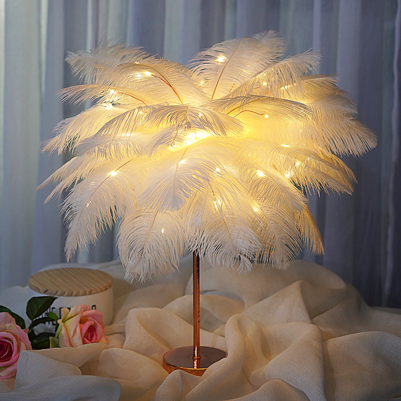 Feather Lamp,Fluffy Desk Lamp,USB/Battery Bedside Night Light,Decorative