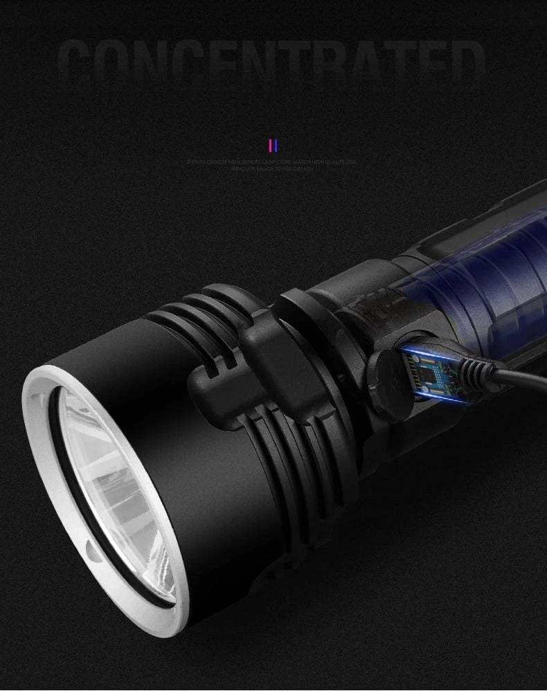 Strong Flashlight Focusing Led Light, Rechargeable Super Bright LED Outdoor Xenon Lamp