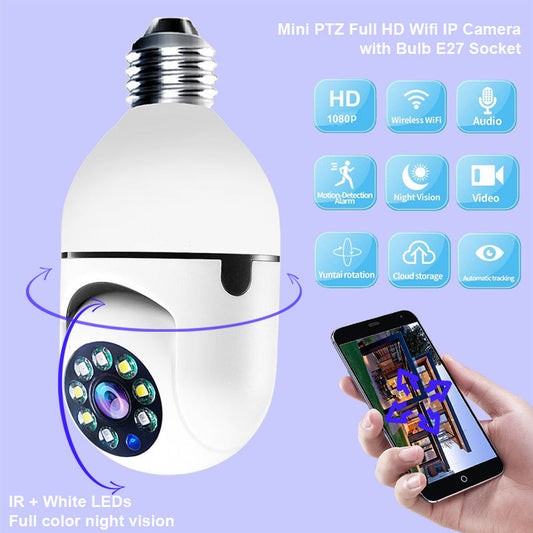 WiFi CAMERA 1080P Bulb 4X Zoom Camera E27 Home 5GWiFi Alarm Monitor Home Security Solution