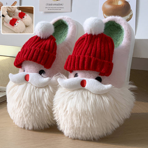 Festive Santa Claus Slippers,Plush Winter Non Slip House Shoes