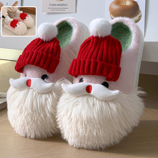 Festive Santa Claus Slippers,Plush Winter Non Slip House Shoes