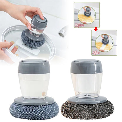 Push Type Soap Dispensing Scrub Brush For Kitchen Sink