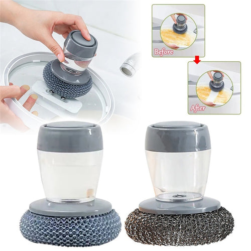 Push Type Soap Dispensing Scrub Brush For Kitchen Sink