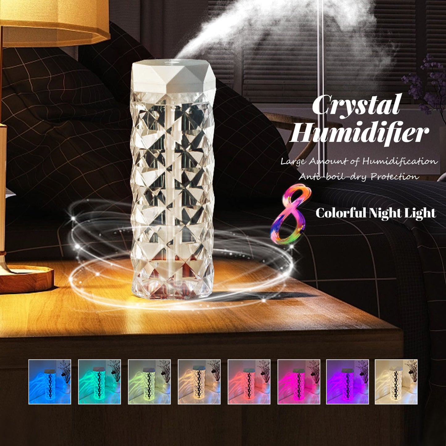 AuraMist Crystal Humidifier,Color Changing Night Light Lamp