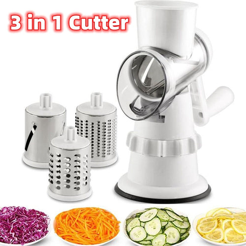 3 In 1 Vegetable Slicer Manual Kitchen Grater For Vegetable, Cutter Round Chopper Mandolin Shredder, Home Kitchen Accessories