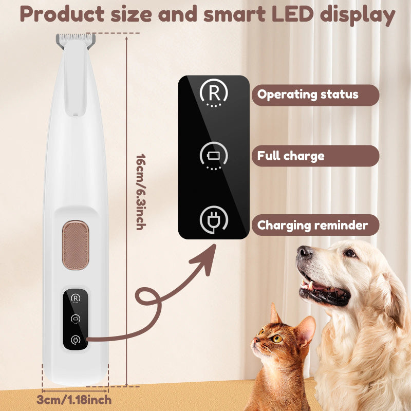 Pets Paw Trimmer With LED Light Fully Waterproof Hair Trimmer Clippers For Grooming Widen Blade