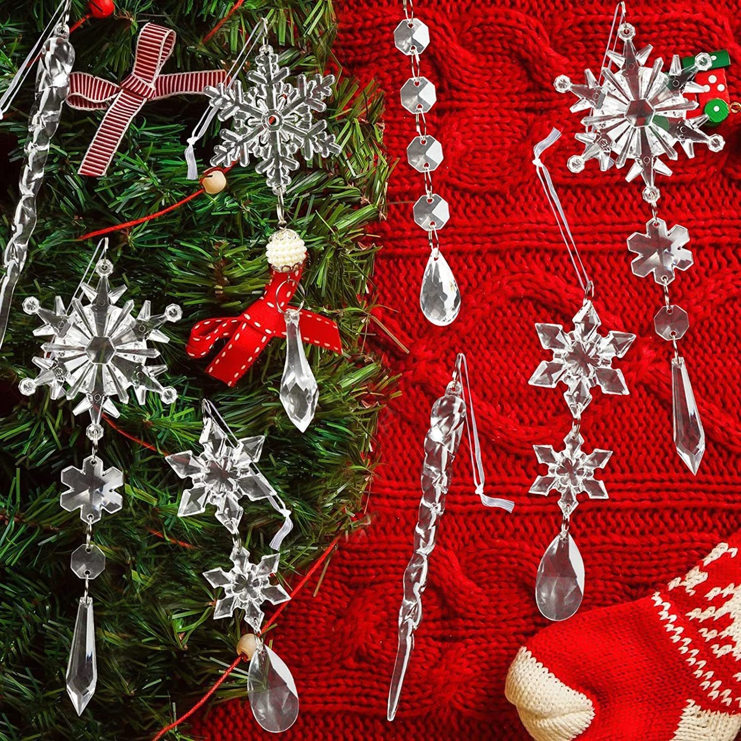 10pcs Acrylic Icicle Ornaments,Christmas Tree Hanging Pendants Set