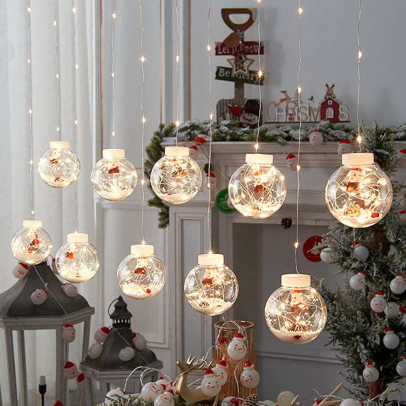 10Pcs Christmas Wishing Ball Lights,Snowman LED Curtain String