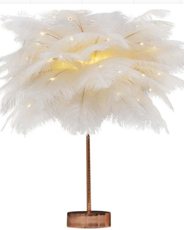 Feather Lamp,Fluffy Desk Lamp,USB/Battery Bedside Night Light,Decorative
