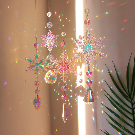 Crystal Snowflake Suncatchers,Colorful Christmas Tree Ornaments