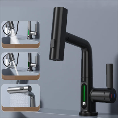 Intelligent Digital Display Faucet, Pull out Basin Faucet, Temperature Digital Display Rotation, Ultimate Upgrade For Kitchen And Bathroom