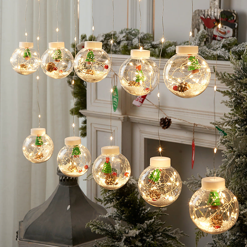 10Pcs Christmas Wishing Ball Lights,Snowman LED Curtain String