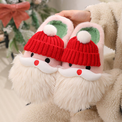 Festive Santa Claus Slippers,Plush Winter Non Slip House Shoes