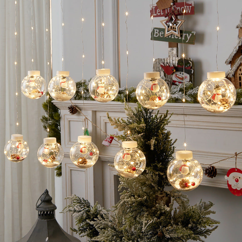 10Pcs Christmas Wishing Ball Lights,Snowman LED Curtain String