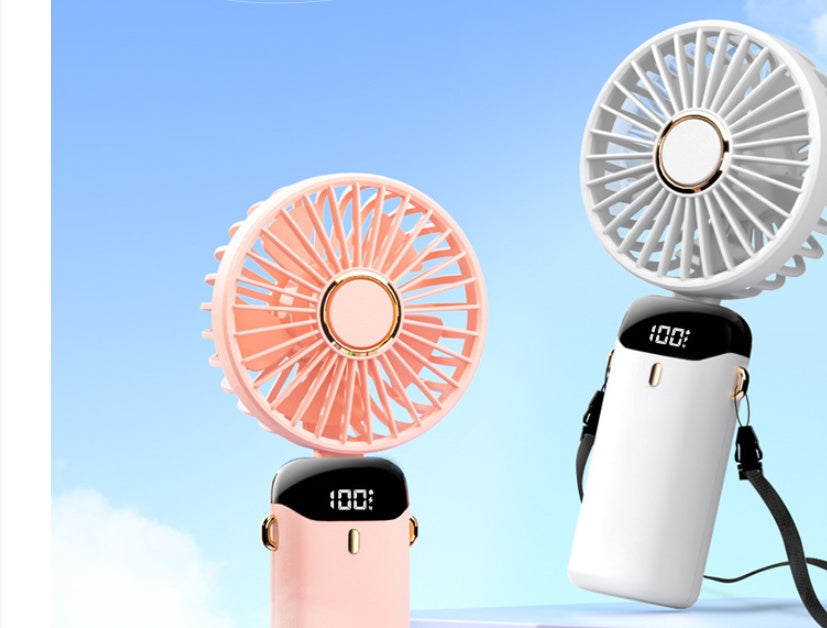 USB Rechargeable Mini Portable Handheld Electric Fan, Foldable Neck Hanging Outdoor Fan, Adjustable 5 Speed Powerful Air Cooler