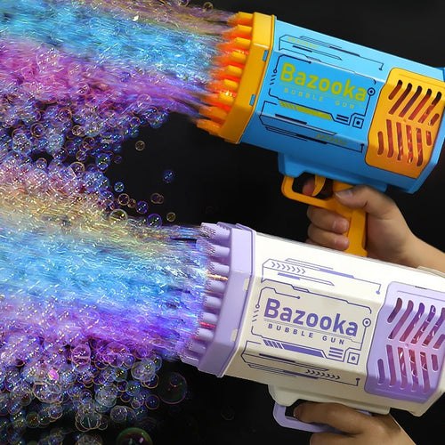 Bubble Gun Rocket 69 Holes Soap Bubbles Machine Gun Shape Automatic Blower With Light,Toys For Kids Pomperos