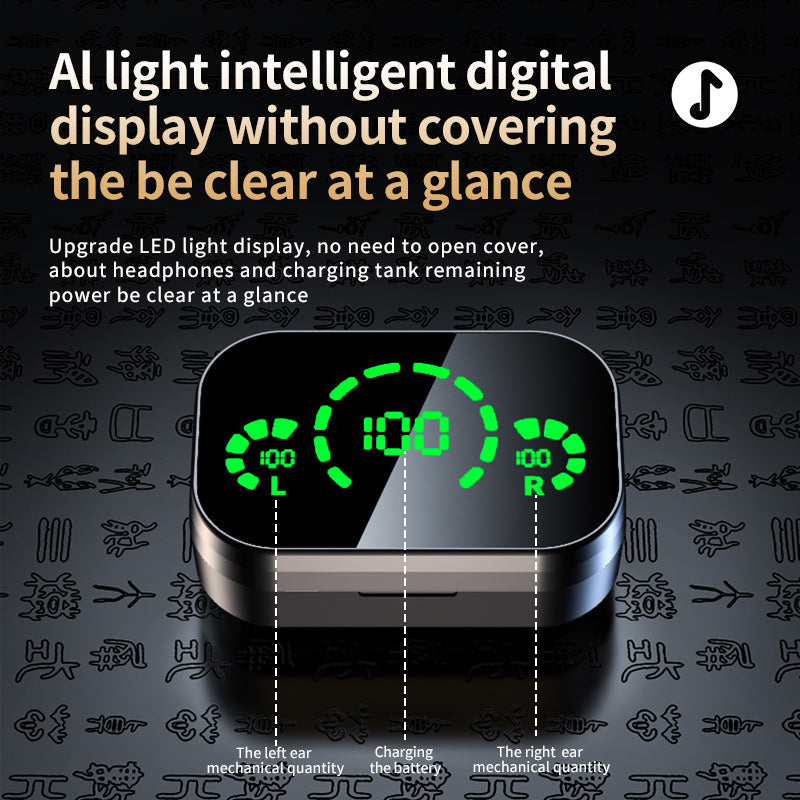 YD03 Wireless Bluetooth Compatible Headset TWS Large Screen Smart Digital Display, In Ear Breathing Light