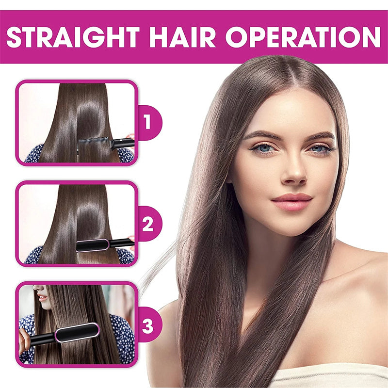 New 2 In 1 Hair Straightener Hot Comb, Negative Ion Curling Tong Dual Purpose Electric Hair Brush