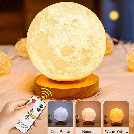 3D Magnetic Floating Levitating Moon Lamp, Touch Control 3 Color Moon Light, Lunar Night Light For Home Office Room Decor