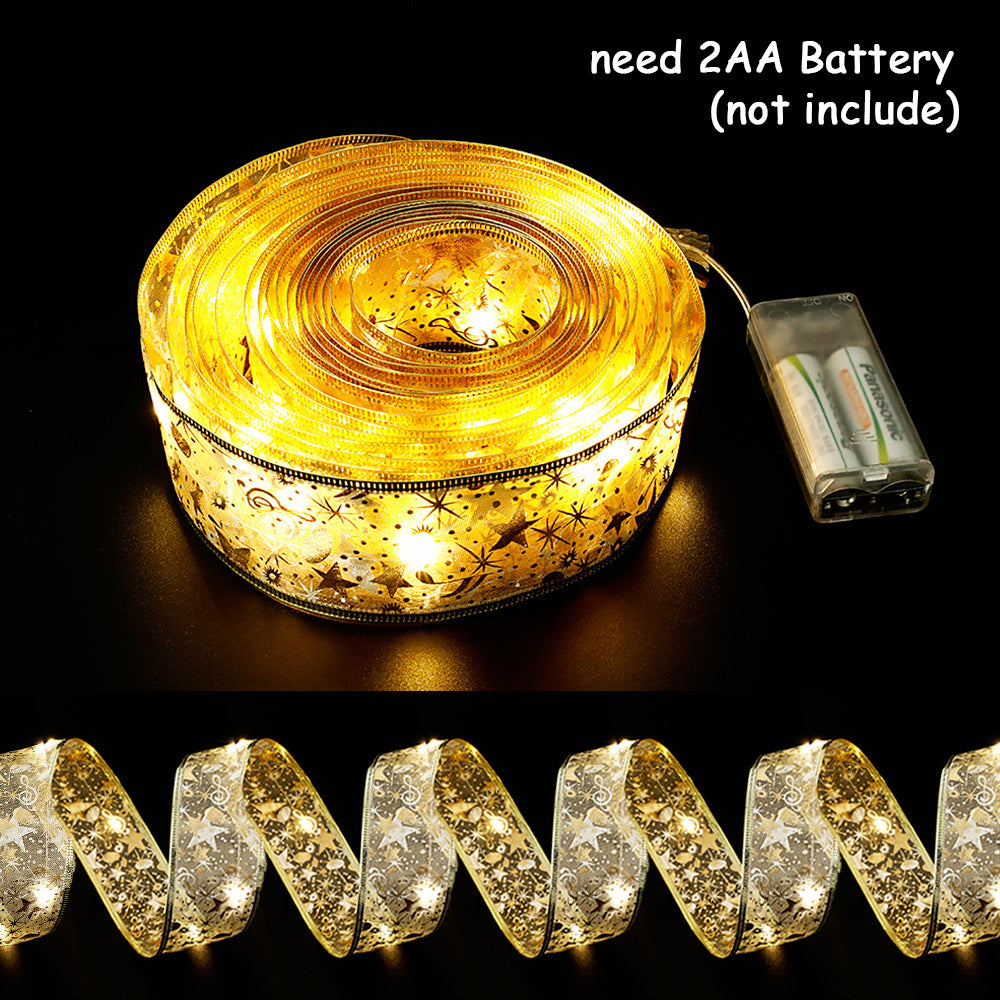 Fairy Lights String Christmas,Double Layer Ribbon Bow