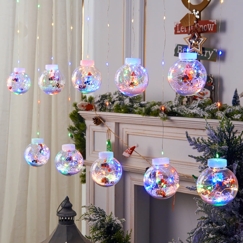 10Pcs Christmas Wishing Ball Lights,Snowman LED Curtain String