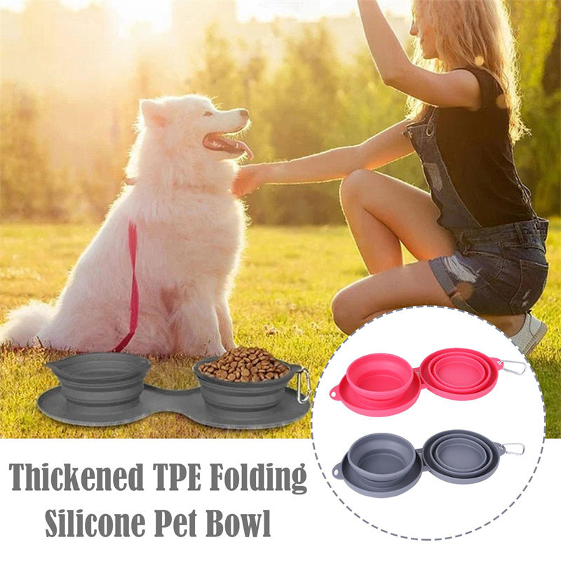 Rubber Foldable Double Bowl Pet Feeding Bowl, Pets Supplies