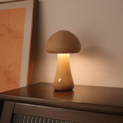Wooden Cute Mushroom LED Night Light With Touch Switch,Bedside Table Lamp For Bedroom Childrens Room,Home Deco,Enchanting Wooden Mushroom