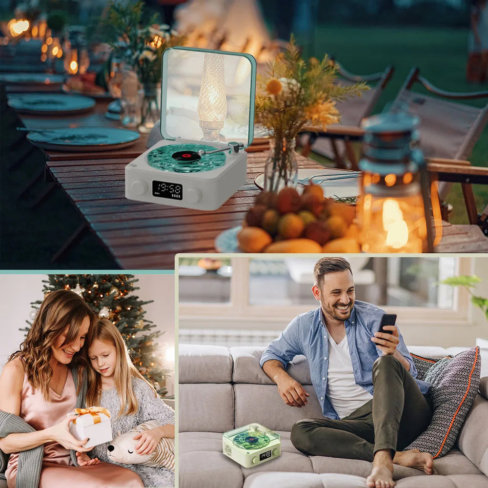 Retro Bluetooth Turntable Speaker With White Noise And RGB Projection