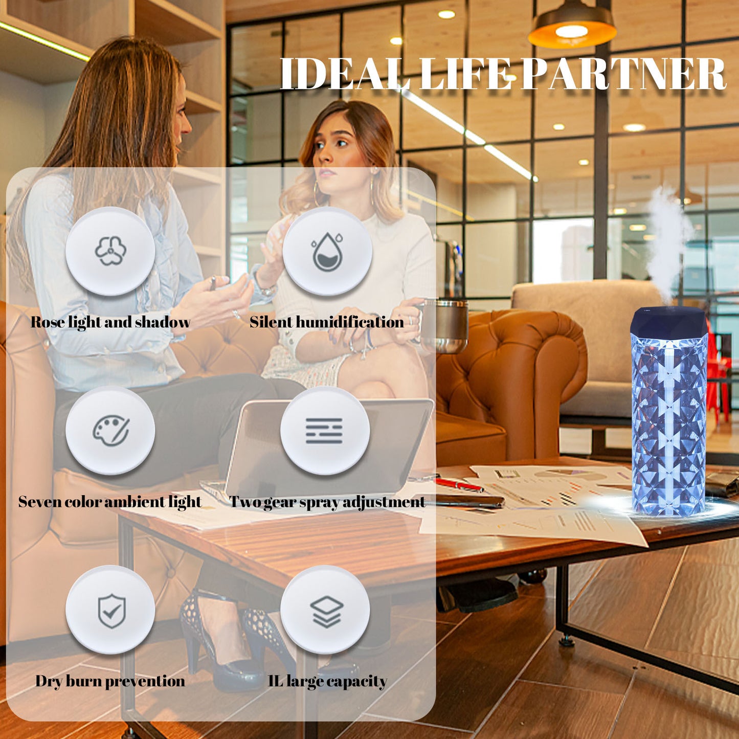 AuraMist Crystal Humidifier,Color Changing Night Light Lamp