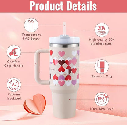 40 Oz Tumbler With Handle Straw Insulated, Stainless Steel Spill Proof Vacuum Coffee Cup Tumbler With Lid Tapered Mug,Suitable For Car Gym Office Travel
