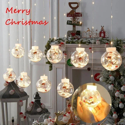 10Pcs Christmas Wishing Ball Lights,Snowman LED Curtain String